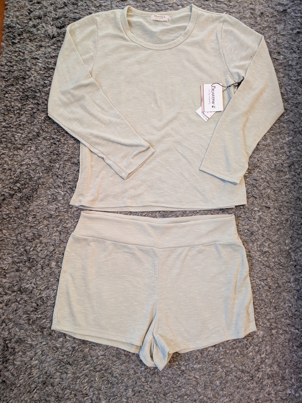 BearPaw Light Sage Two-Piece Long-Sleeve Top & Shorts Loungewear Set